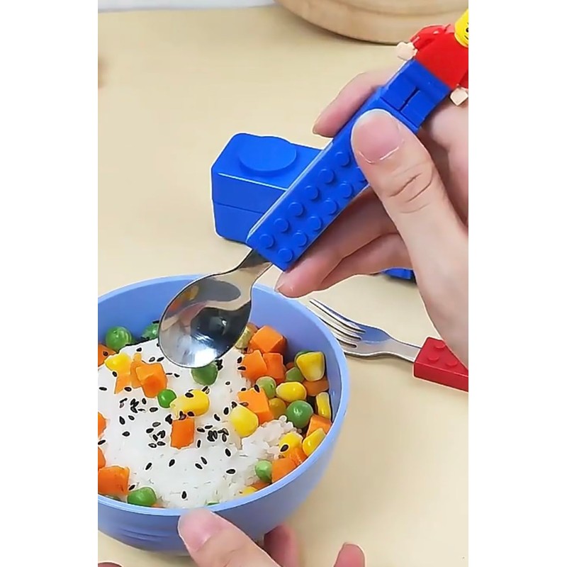 Building Block Cutlery Set, Spoon and Fork with building blocks