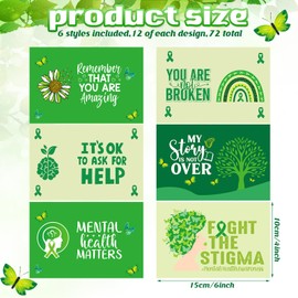 AmazingSpark 72 Pcs Mental Health Awareness Postcards Fight The Stigma Blank Postcard 4 x 6 Inch Green Ribbon Positive Psychology Affirmations Mental Health Cards for Fundraiser Home Party Gifts
