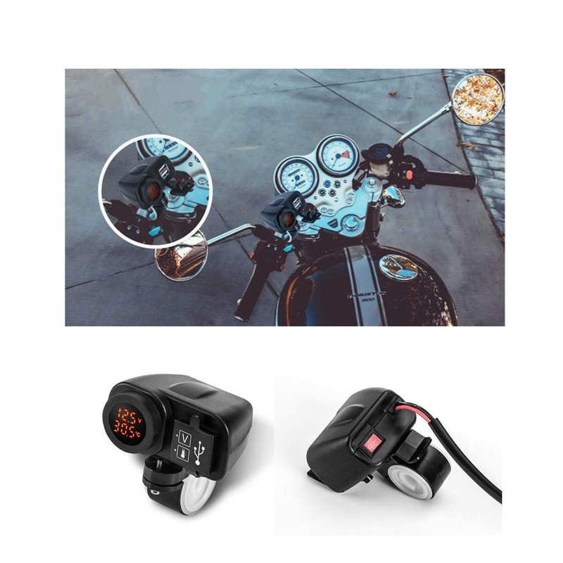 SHEAWA Motorcycle USB Charger, USB Power Supply, 2 USB Ports,