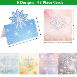 48Pcs Christmas Place Cards Snowflake Folded Tent Cards Happy Holidays Seating Name Cards for Dinner Tables