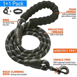 Reflective Dog Collar and Leash Set - Adjustable Collar with Padded Handle - Comfortable and Durable for Small, Medium, and Large Dogs (L)