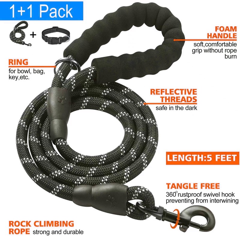 Reflective Dog Collar and Leash Set - Adjustable Collar with