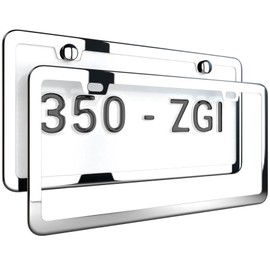 Deselen Gloss Silver License Plate Frame, Metal Thin Stainless Steel with 2 Holes Screw Cap, 2 Pack (Glossy Silver(Mirror Finish))