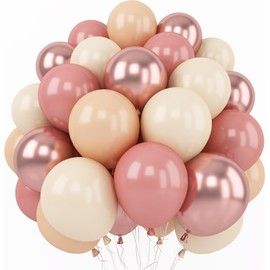 Balloons Pink Beige, Pack of 60 12 Inch Retro Dusty Pink Metallic Rose Gold and White Sand Balloons for Boho Girls Baby Shower Wedding Birthday Shower Party Decoration