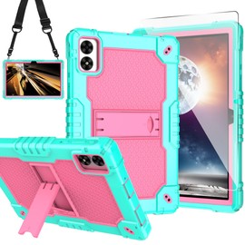 Doemoil Case for Vortex BTAB10/CMG10110.1 inch Tablet Hybrid Shockproof Case Built in Kickstand Shoulder Strap with Screen protectror for Vortex BTAB 10/CMG10110.1 inch Tablet (Green/Pink/1 PC)