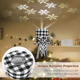 Lewondr Christmas Tree Topper, Hat Snowflakes Projector Christmas Hat Christmas Tree Topper, Christmas Decoration Checked Elf Hat Tree Topper for Christmas, New Year, Holiday, Party, Home, Black &