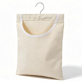 Laundry Clothespin Bag, 12.5 x 10.5 Inch Large Canvas Hanging Storage Organizer Clothes Pin Hanging Bag with Metal Hook, Durable Clothes Pin Holder for Clothesline with Extra Wide Opening, White