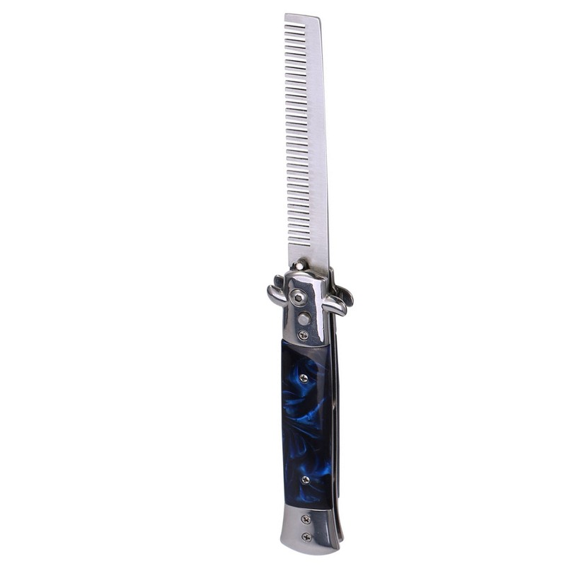 Switchblade Spring Folding Knife Push Button Pocket Comb Oil Hair