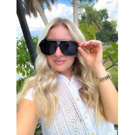 DAX Eyewear - Astrid Oversized Aviator Sunglasses - Hair Friendly Metal Frame Aviators for Women and Men - UV400 Protection with TAC Polarized Lenses - 5 Color Options - Color: Black