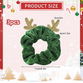 Totelux Christmas Deer Antler Hair Ties Velvet Scrunchies Elastics Hair Band Ponytail Holder Glitter Reindeer Ears Hair Ropes for Women Girls Christmas Hair Accessories Red Green Brown 3PCS