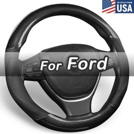 hxontheway 15'' Car Steering Wheel Cover for Ford Carbon Fiber Leather Anti-Skid Sport Grip