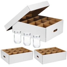 Menkxi 3 Pieces 16 oz Regular or Wide Mouth Mason Jar Storage Box Cardboard Canning Jar Storage Box with Handles and Dividers Stackable Containers for Storage and Moving (White)