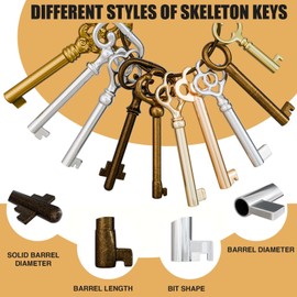 KY-10S Skeleton Key Set Reproduction Key for Antique Furniture - Cabinet Doors, Grandfather Clocks, Dresser Drawers Vintage Old Furniture