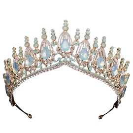Princess Crown for Women Green Opal Crystal Birthday Evening Prom Headpieces,Light Green 23