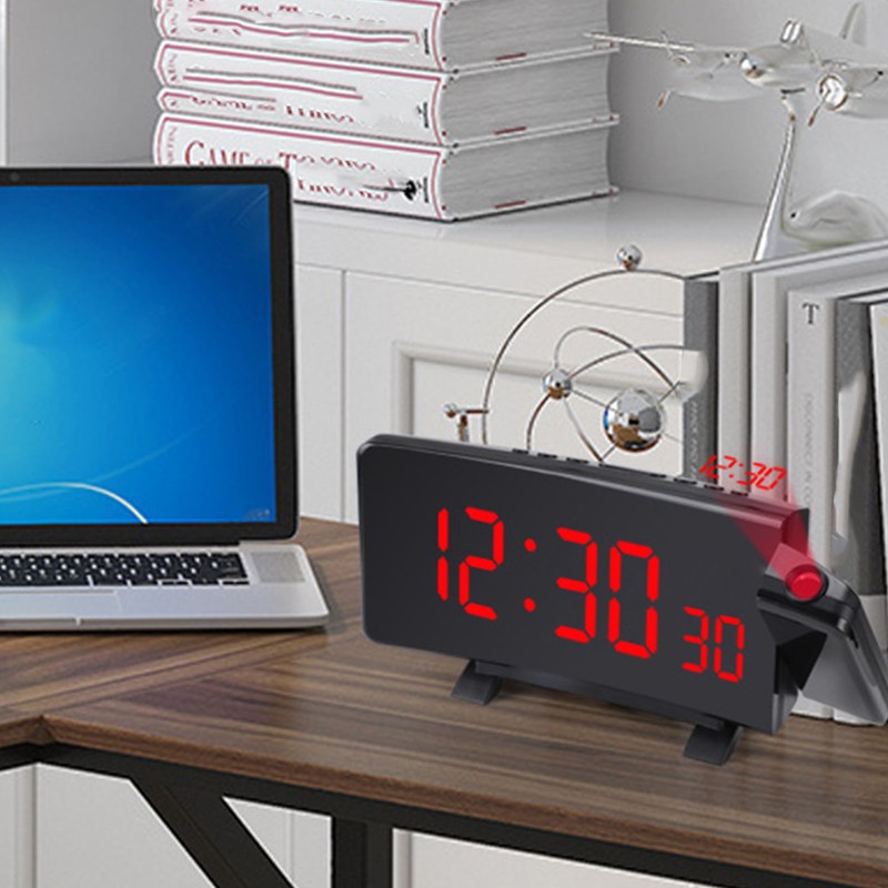 Projection Alarm Clock with 2 USB Ports LED Curved Display