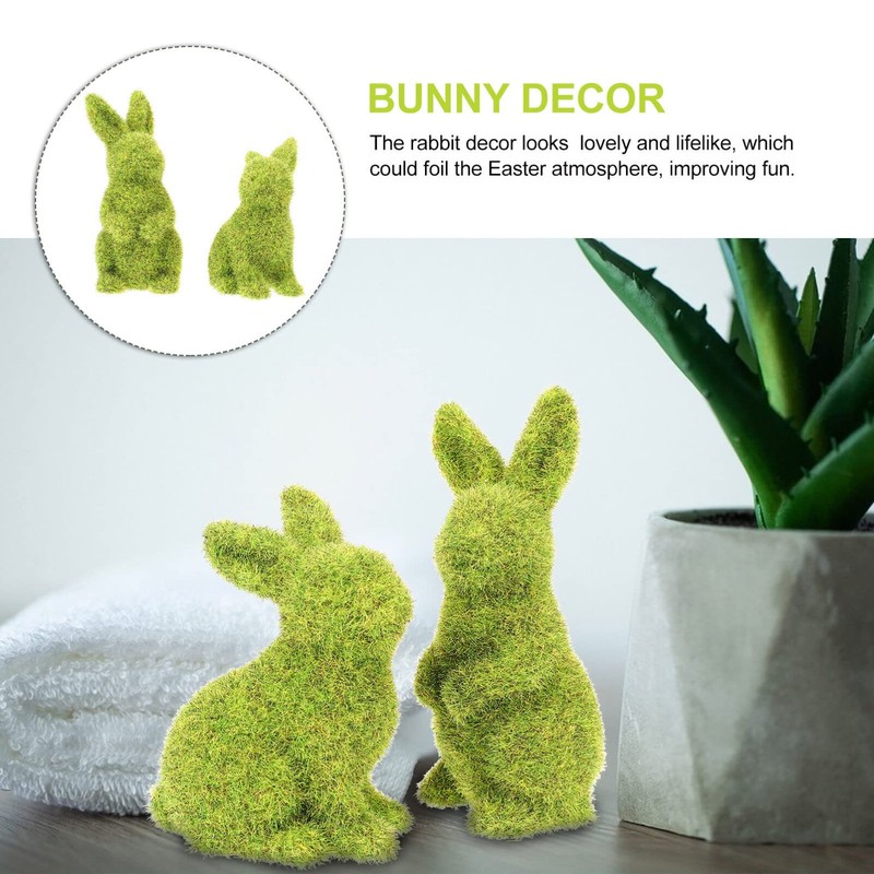 DEARMAMY 2Pcs Easter Faux Moss Bunnies: Furry Grass Flocked Rabbit