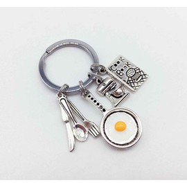 SaiDian 1 Pcs Creative Chef Baking Keychain Egg Cutlery Key Chain Spoon Knife Fork Cook Book Pendant Keychain Key Ring Gift for Chef