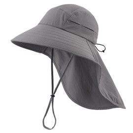 Magracy UPF 80+ Wide Brim Sun Hat with Neck Flap for Men Women Breathable UV Protection Outdoor Safari Fishing Hiking Gardening Hat Dark Grey