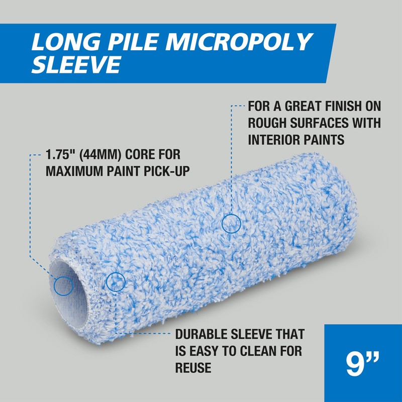 Harris Trade Long Pile Micropoly Roller Sleeve 9"