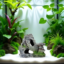 WaigN Artificial Moss Rock Aquarium Stone Cave – Resin Fish Tank Decor for Hiding and Landscaping, Small Mountain Terrain Ornament, Natural-Looking Habitat for Fish, Shrimp, and Reptiles, Decoration