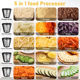 Electric Cheese Grater, 5 in 1 Professional Rotary Cheese Grater Vegetable Slicer, Electric Salad Shooter Spiralizer for Veggies, Grated Carrots, Salad, Broccoli Slaw, Cheeses, Fruits, 150W