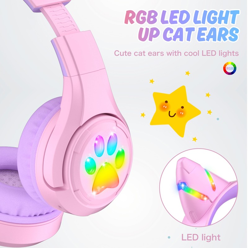 Riwbox CF9 - Auriculares Bluetooth para niños con luz LED,