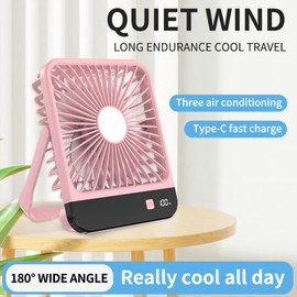 Small Portable Desk Fan&desk fan, strong wind ultra-quiet small personal fan, 180° tilt folding, 5 adjustable speeds, USB wired power supply mini, suitable for HomeBedroomOfficeOutdoorCamping(pink)