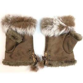 Belle Dame Womens Teens Winter Warm Faux Rabbit Fur Fingerless Gloves Mittens Texting Gloves Wrist Warmer (GL574)