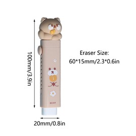 Cute Erasers, Sliding Retractable Pencil Eraser with 2 Refill Eraser, Push Pull Eraser for School Office Supply Stationery - Coffee Bear