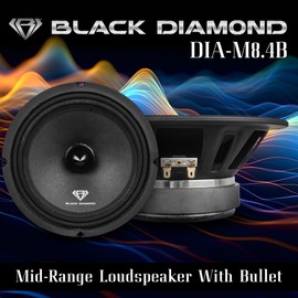 BLACK DIAMOND Dia-M8.4B Loudspeaker - 8", Midrange with Bullet, 550W Max, 275W RMS, 4 Ohms - Premium Quality Audio Door Speakers for Car or Truck Stereo Sound System (1 Speaker)