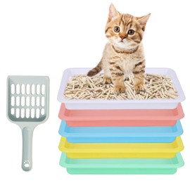 5pcs Kitten Litter Box, Small Cat Litter Box with Scooper, Small Litter Pan Low Entry Shallow Plastic Litter Tray Portable Cat Waste Tray Open Travel Kitten Boxes for Small Pet Rabbit Newborn Cat