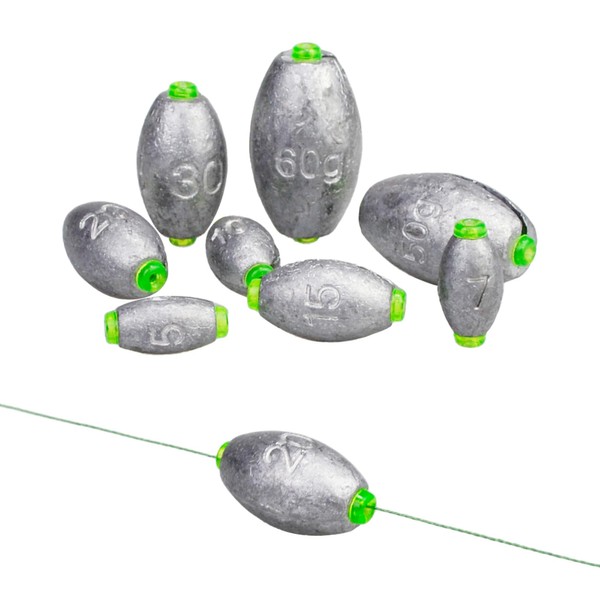 Plomillo de peso de huevo, forma ovalada, plomada de pesca, línea de pesca inferior, pesos, varios tamaños, lanzador de bala de gusano, de 3/16 onzas a 2.1 onzas (0.25 oz) – 25 paquetes