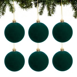 6pcs Velvet Christmas Balls 2.36 Inches Flocked Christmas Hanging Ornaments Ball Green Xmas Tree Velvet Balls for DIY Craft Projects Wedding Christmas Tree Home Decor