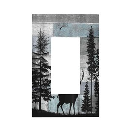 Forest Cabin Deer on Wooden Board Single Rocker Light Switch Cover Decorative 1 Gang Outlet Cover Country Farmhouse Gfci Electrical Wall Plate Rustic Lodge Dimmer Switchplate Faceplate for Home Decora