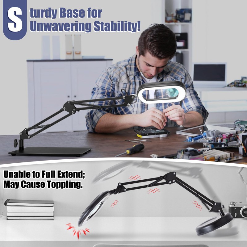 Drdefi 10X Square Magnifying Glass with Light and Stand, Real