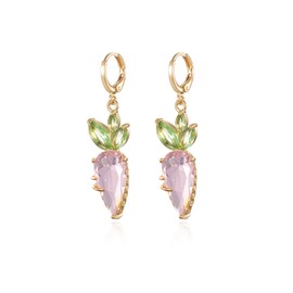 Easter Earring for Women Funny Easter Carrot Dangle Earrings Green Pink Crystal 3D Vegetable Fruit Drop Earring Unique Spring Earrings Holiday Jewelry Gifts (Pink Carrot Earrings)
