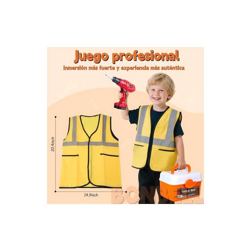Juego de Herramientas para Niños, con Taladro Eléctrico y Chaleco