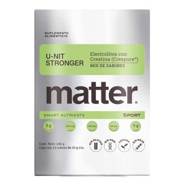 Matter U-nit Stronger, Electrolitos Sin Azucar Premium con Creatina Creapure®, Polvo para Mezclar, Hidratación y Rendimiento para Pre Entreno y Entrenamiento, Mix de Sabores, 1 Caja con 24 Porciones