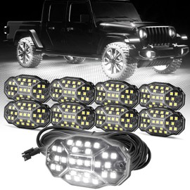 Winunite 8 Pods Quick Connect White Rock Lights, 27 Full Beam Angle Chips, 4M Extension Wires Each Light, 6000K Pure White, Waterproof Rock Lights for Trucks Trailer Cars SUV ATV UTV Boats