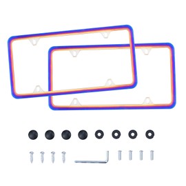 LivTee 4 Holes Colorful Roasted Blue Stainless Steel License Plate Frames, 2 PCS Car Licence Plate Covers Slim Design with Bolts Washer Caps for US Vehicles