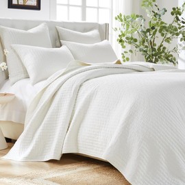 Southwest Style Oversized Textured Pattern Finely Stitched Cotton Bedspread Twin/Twin Xl Size 3 Piece Set | Antique bright White Color All Seasons Hotel Bedding Plush Cozy Luxury Quilted Coverlet Set