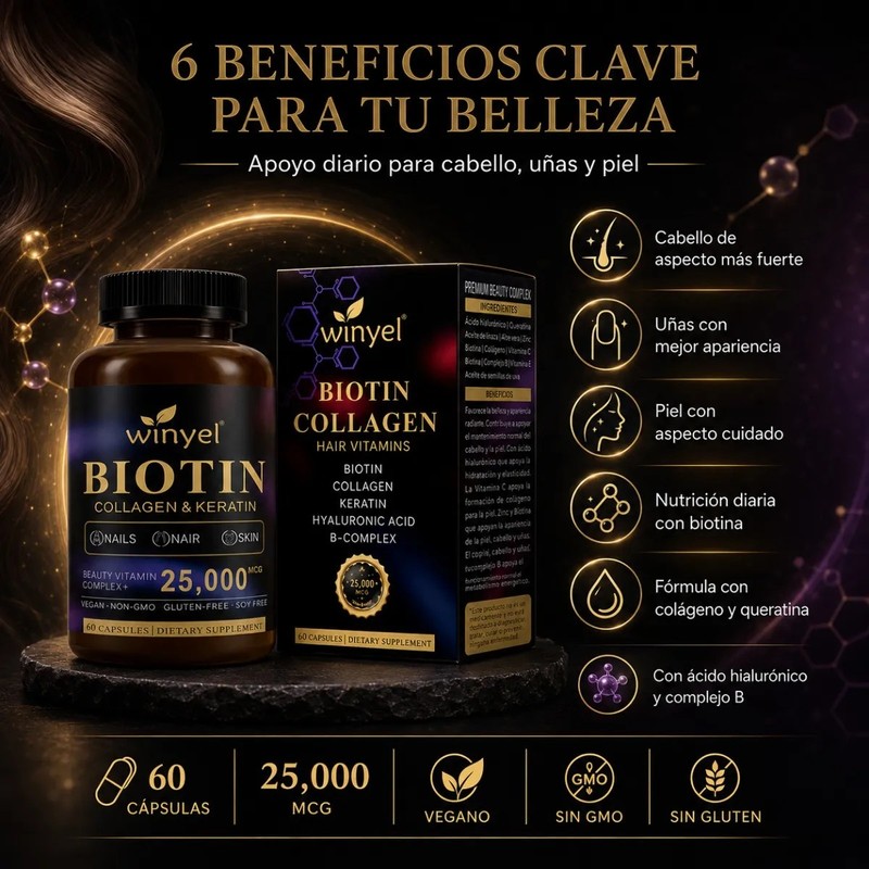Biotina Colágeno Queratina Complejo B 25000 Mcg 60 Caps