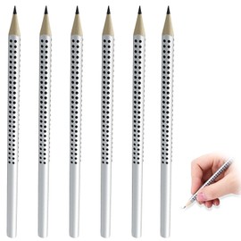 LEMLIN Jumbo Grip 2B Pencil, Extra Thick and Ergonomic Triangular Pencils, Silver Case, Soft Leads (Hardness 2B), Ideal for School, Office and Catering (Pack of 6)