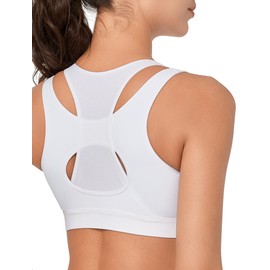 Yvette High Support Sports Bras for Women Double Deck Straps High Impact Mesh Zip Front Sports Bra for Running, White, 2XL