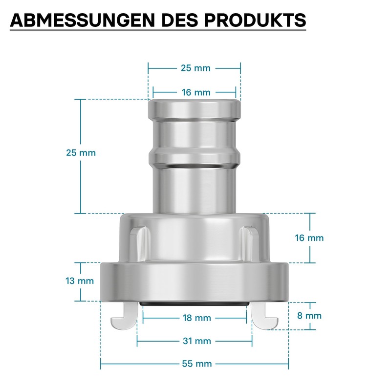 Storz-Coupling D/25mm - Hose Tail with long connecting piece