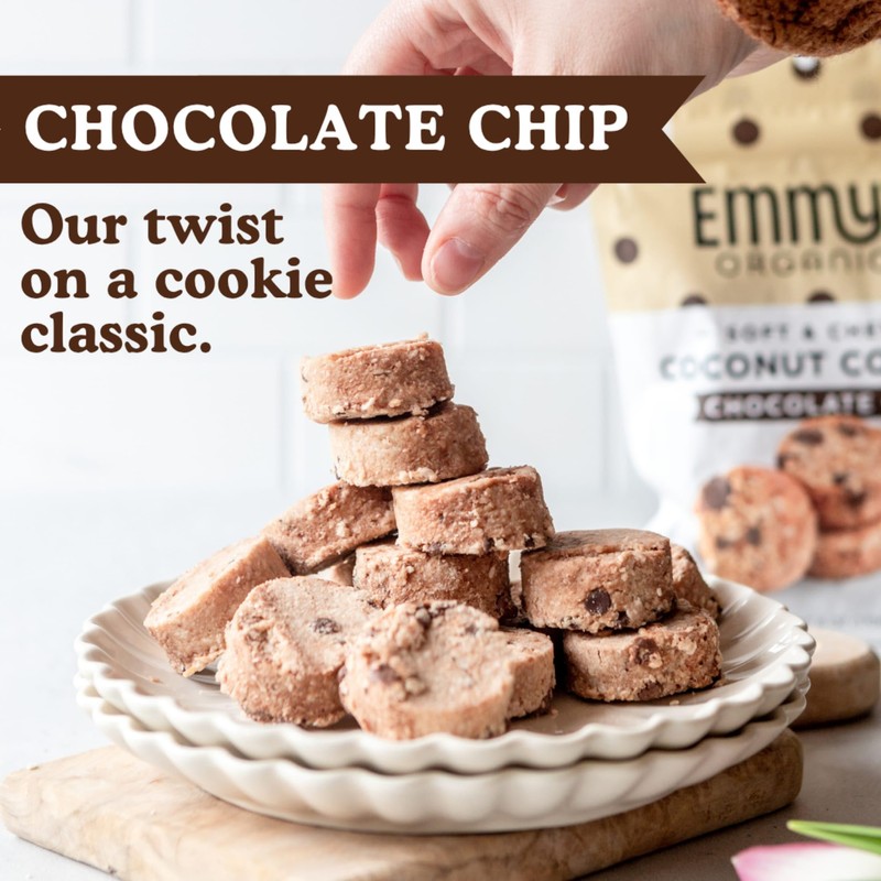 Emmy's Organics Chocolate Chip Coconut Cookies (Pack of 2)| Gluten-Free,