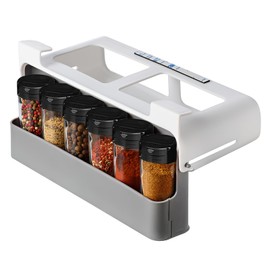 Gewürz Organizer für Die Küche, Gewürzregal mit 6er Gewürzgläser, Ausziehbare kunststoff Gewürzhalterung (Hängeregal), Gewürzregal ausziehbar, Gewurzglaeser Aufbewahrung Küchen, Schrank, Ohne Bohren