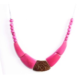 Magenta, Brown Organic TAGUA Bib Necklace, Single Strand- Mid-Century Modern - Le Collier - Artisan Elegant