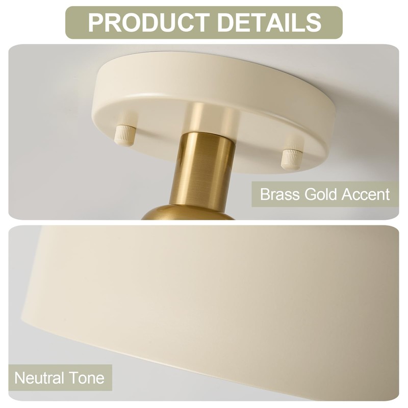 BISAMIYA Modern Semi Flush Mount Ceiling Light Fixture, Brass Accent