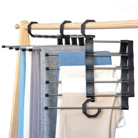 SOSOPIN Pants Hanger, Foldable Pants Hanger, Multi-functional Slack Hanger, Wrinkle Resistant, Closet Storage, Space Saving, 5 Tiers (Black, Set of 2)